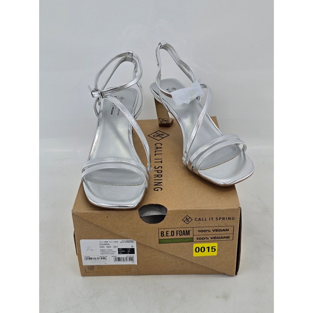 Call It Spring Zahira Sandals Womens 7.5 Silver Vegan Strappy Heels - New